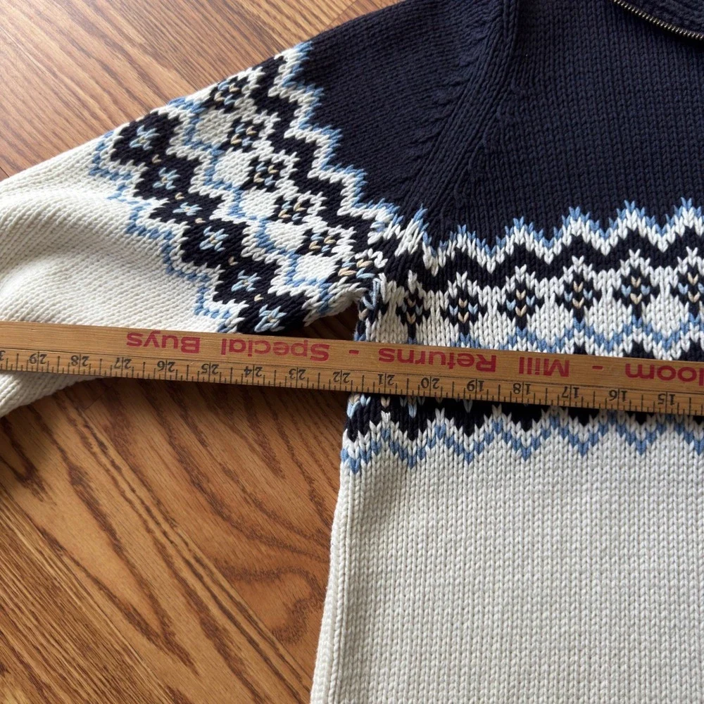 Eddie Bauer Quarter‎ Zip Sweater Mens XL Tall Navy White Fair Isle Vintage Y2K